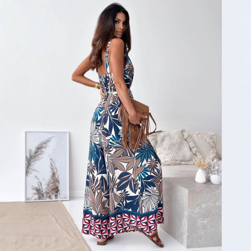 Damen Jumpsuit mit floralem Design und weit geschnittene Beinen