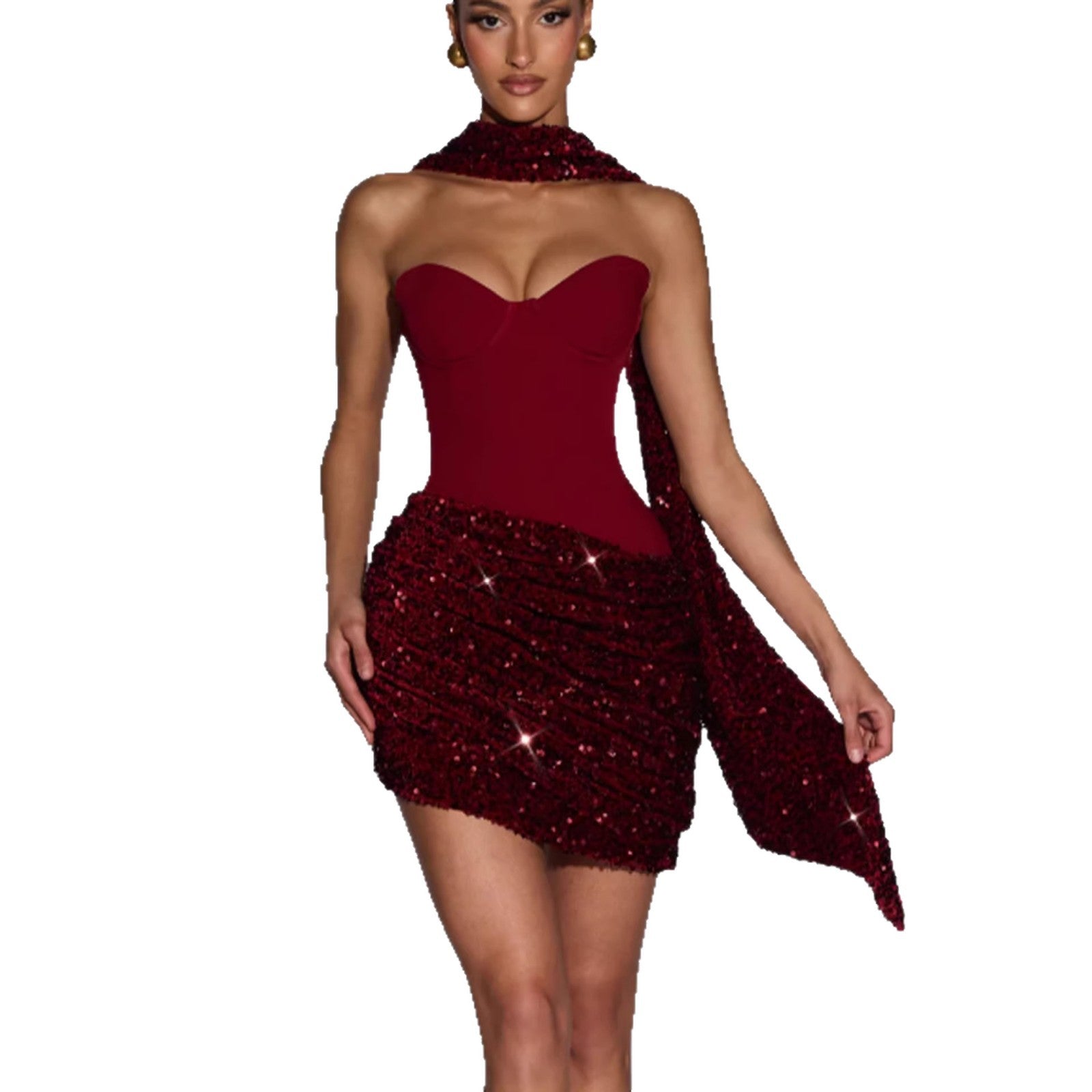 Damen Glamouröses Minikleid mit figurbetontem Bustier-Oberteil und eindrucksvollem Paillettenrock Shopnory