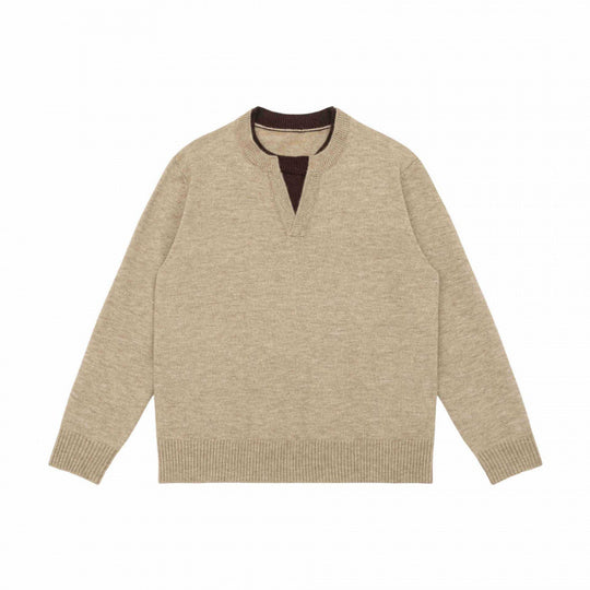 Unisex Mélange-Strickpullover mit Halbhals-V-Schlitz und kontrastiertem Innenbund Shop Nory