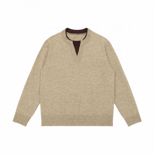 Unisex Mélange-Strickpullover mit Halbhals-V-Schlitz und kontrastiertem Innenbund Shop Nory