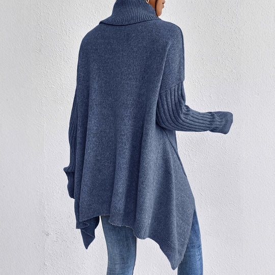 Damen nan Oversize Strickpullover mit hohem Rollkragen, gerippten Ärmeln und asymmetrischem Saum Shop Nory
