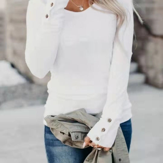 Damen Enganliegendes Langarmshirt mit Zierknöpfen an den Ärmelabschlüssen Shop Nory