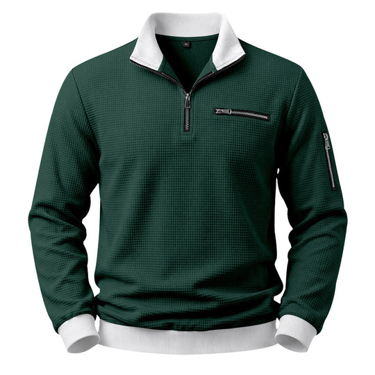 Herren Strukturierter Waffelpullover mit Halbreißverschluss und Reißverschlusstaschen Shop Nory