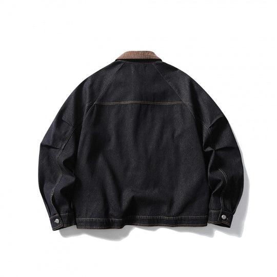 Unisex Boxy-Jeansjacke mit Cordkragen, kontrastierenden Ziernähten und Druckknopfleiste Shop Nory