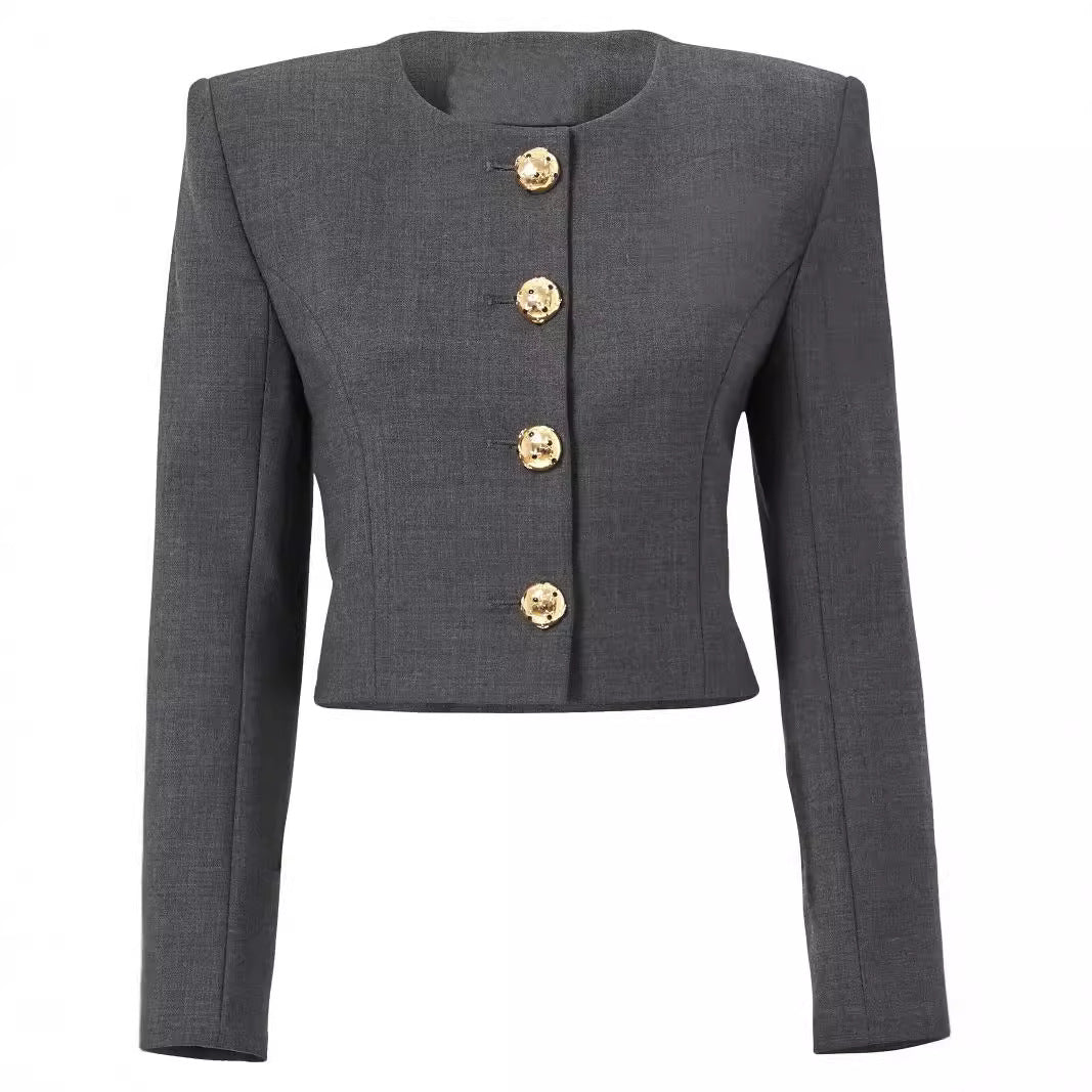 Damen Zweiteiliger Tailoring-Anzug Kurzblazer mit markanter Schulter und hochtaillierter Palazzohose Shop Nory