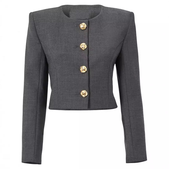 Damen Zweiteiliger Tailoring-Anzug Kurzblazer mit markanter Schulter und hochtaillierter Palazzohose Shop Nory