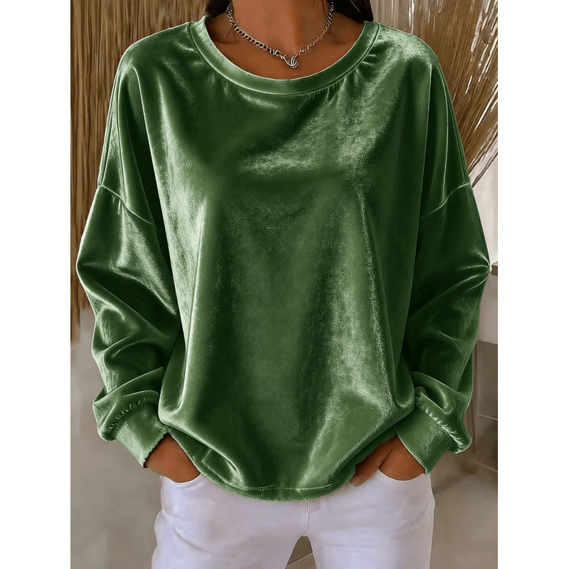 Damen Samt-Oversize-Sweatshirt mit Rundhalsausschnitt und eingesetzter Schulter Shop Nory
