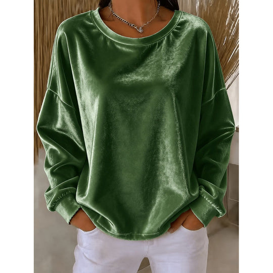 Damen Samt-Oversize-Sweatshirt mit Rundhalsausschnitt und eingesetzter Schulter Shop Nory
