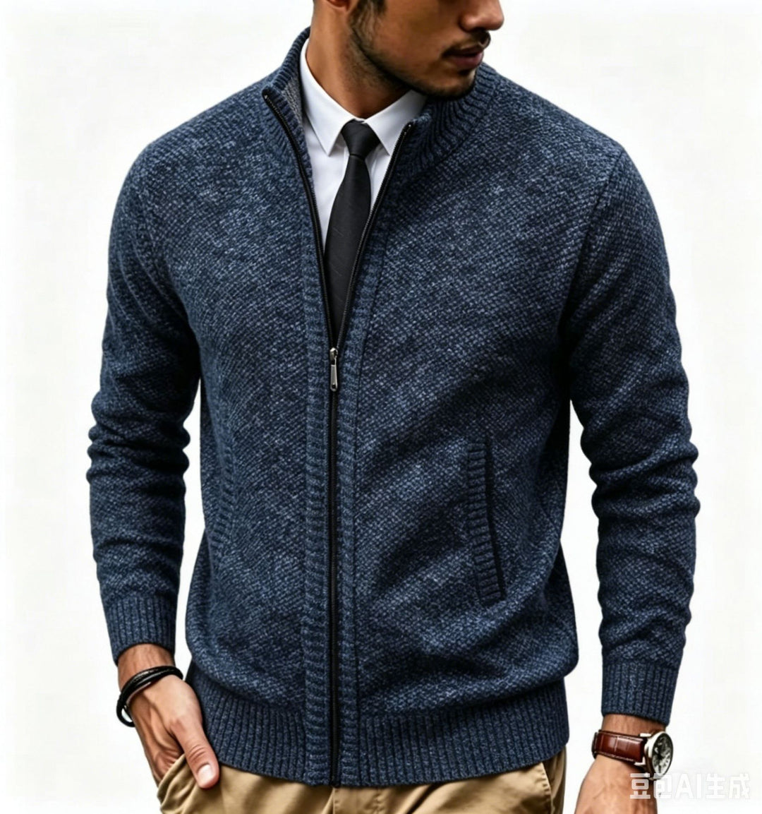 Herren Strukturstrick-Cardigan mit durchgehendem Reißverschluss und Stehkragen Shop Nory