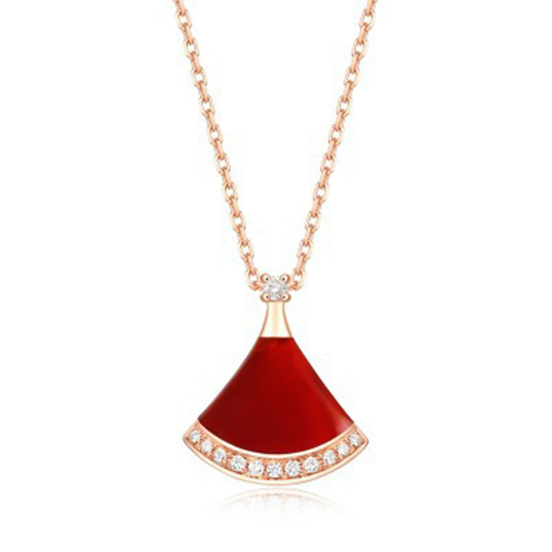 Damen Halskette mit elegantem fächerförmigem Anhänger und funkelnden Kristallen Shop Nory