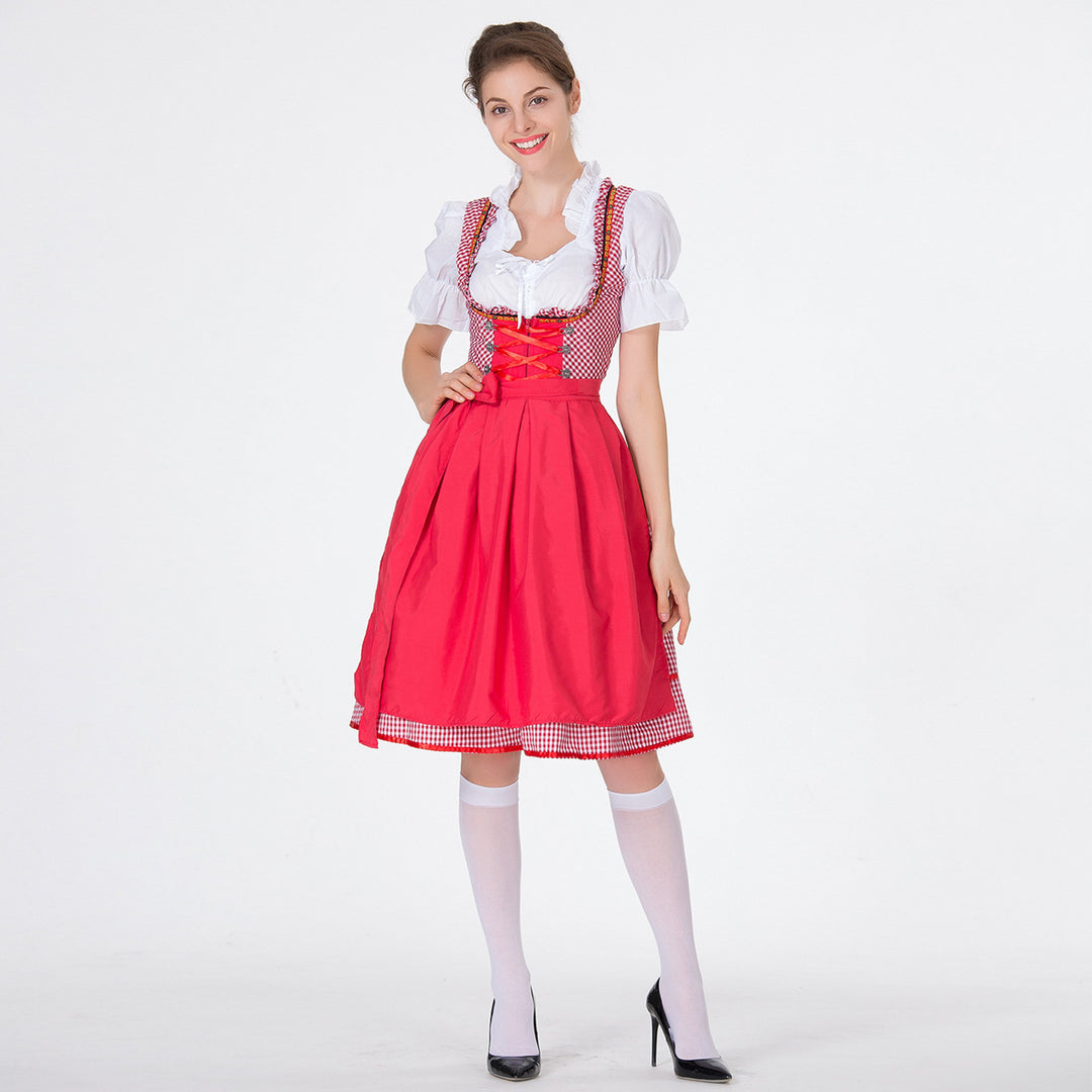 Damen nan karierter Dirndlkleid mit geraffter Schürze und geschnürter Miederfront Shop Nory