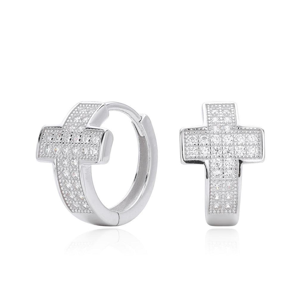 Damen Ohrhänger mit funkelndem Kreuzanhänger aus hochwertigem 925 Sterling Silber und Zirkonsteinen Shop Nory