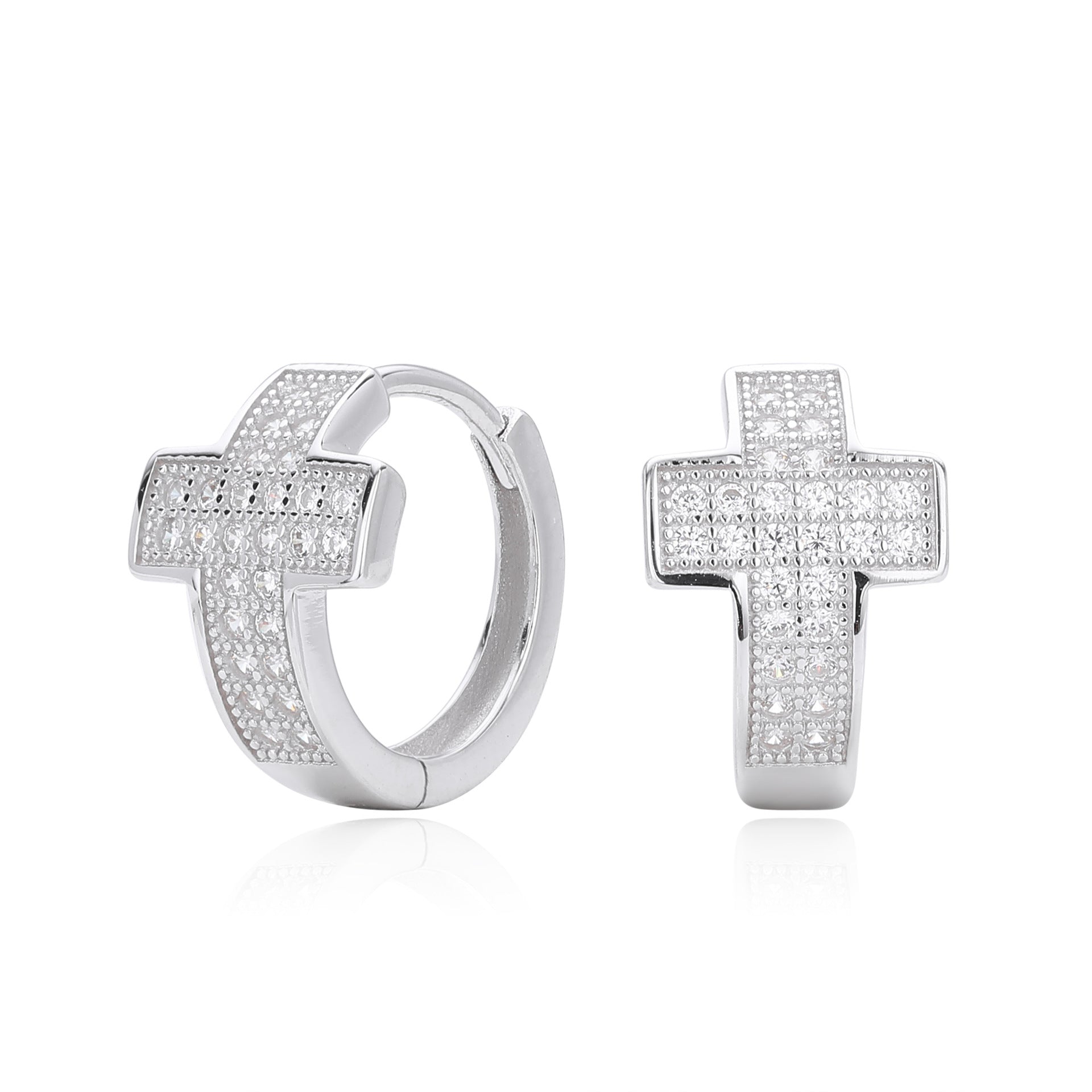 Damen Ohrhänger mit funkelndem Kreuzanhänger aus hochwertigem 925 Sterling Silber und Zirkonsteinen Shop Nory