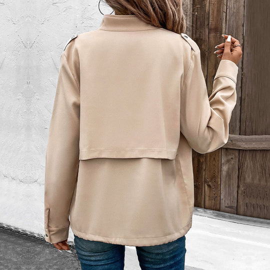 Damen Oversize-Hemdjacke Shacket mit Druckknopf‑Front, Brusttaschen und Zwei-Wege-Reißverschluss Shop Nory