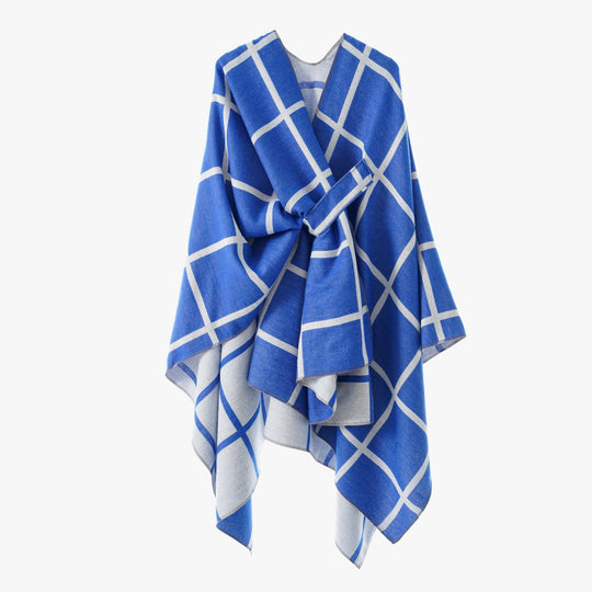 Damen Oversize Poncho aus Feinstrick mit Taillengürtel und Karomuster Shop Nory