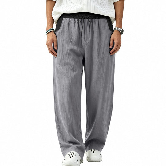 Herren Locker sitzende Leinen-Mischstoff Freizeithose mit Elastischem Tunnelzug und Seitentaschen Shop Nory