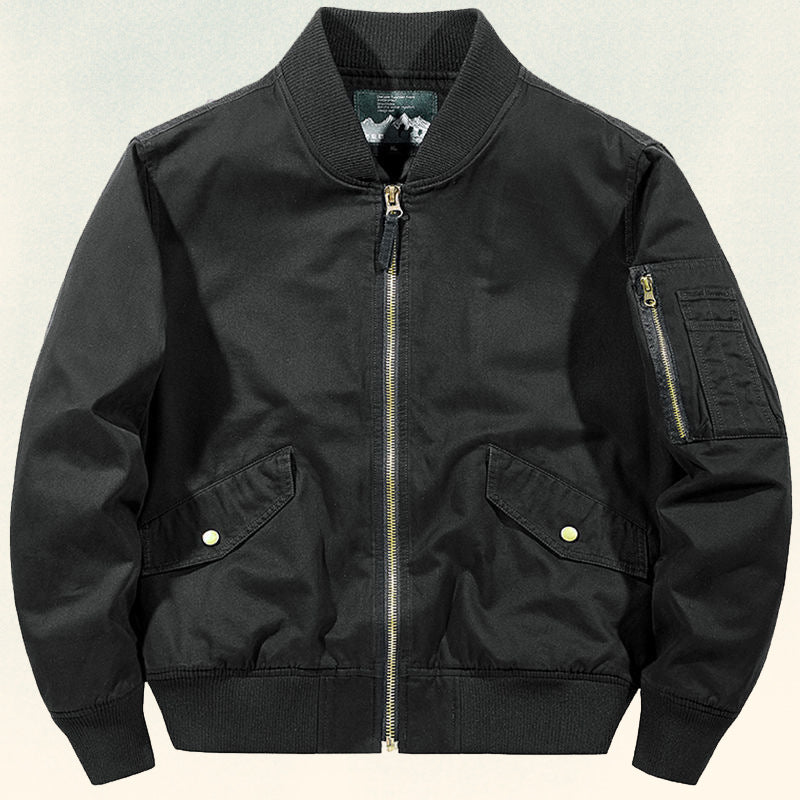 Herren Robuste Canvas-Bomberjacke im Pilotenstil mit Ärmeltasche und geripptem Saum Shop Nory