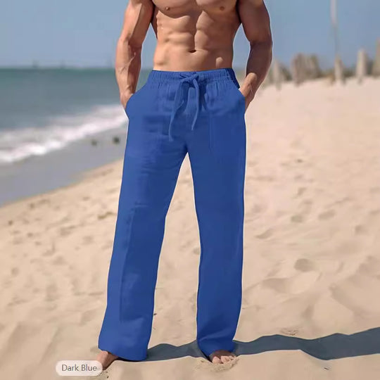 Herren gerade geschnittene Leinen-Loungehose mit Kordelzug, tiefen Eingrifftaschen und atmungsaktiver Struktur Shop Nory