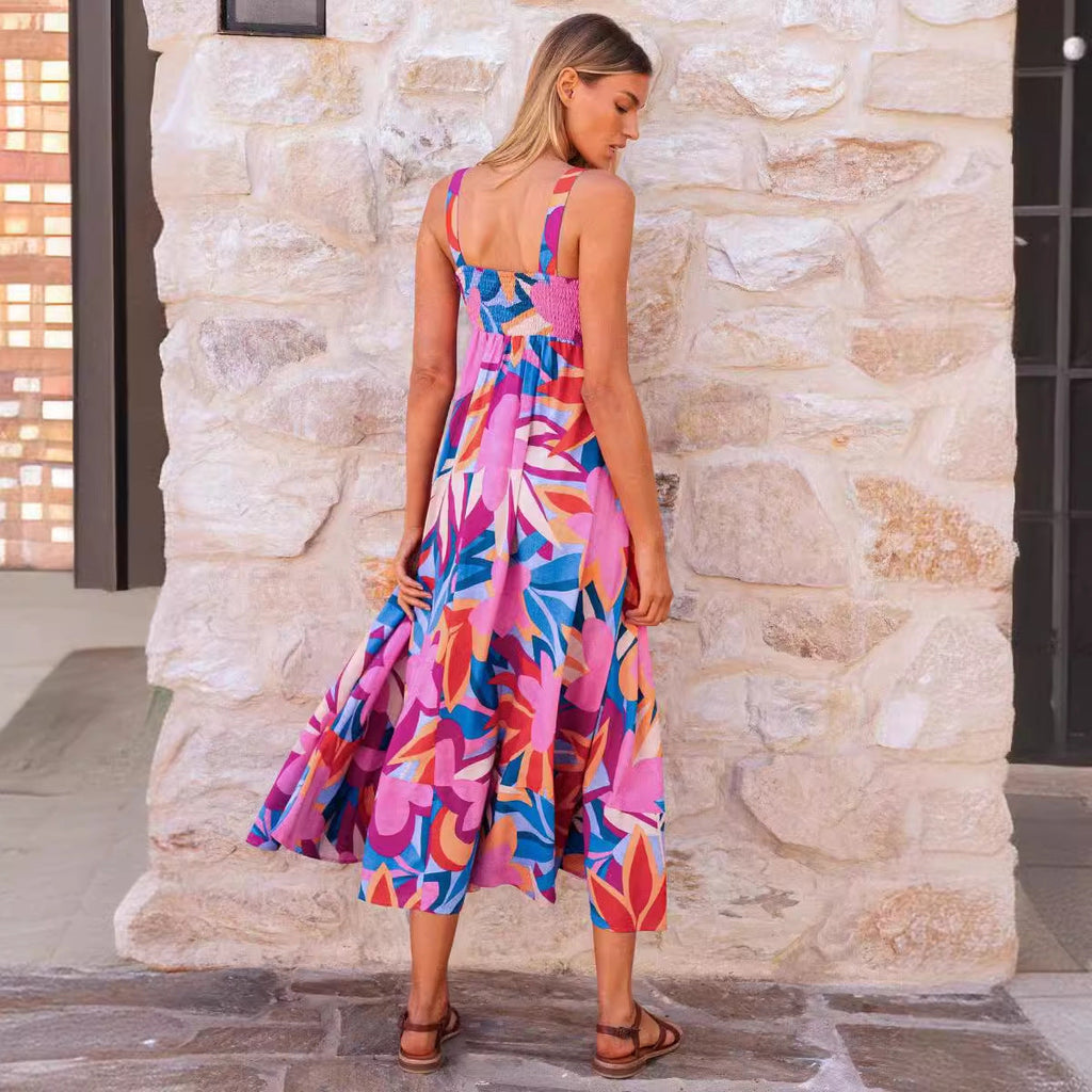 Damen Maxikleid im lShopnoryhaften floralen Design mit spielerischem Schnitt Shopnory