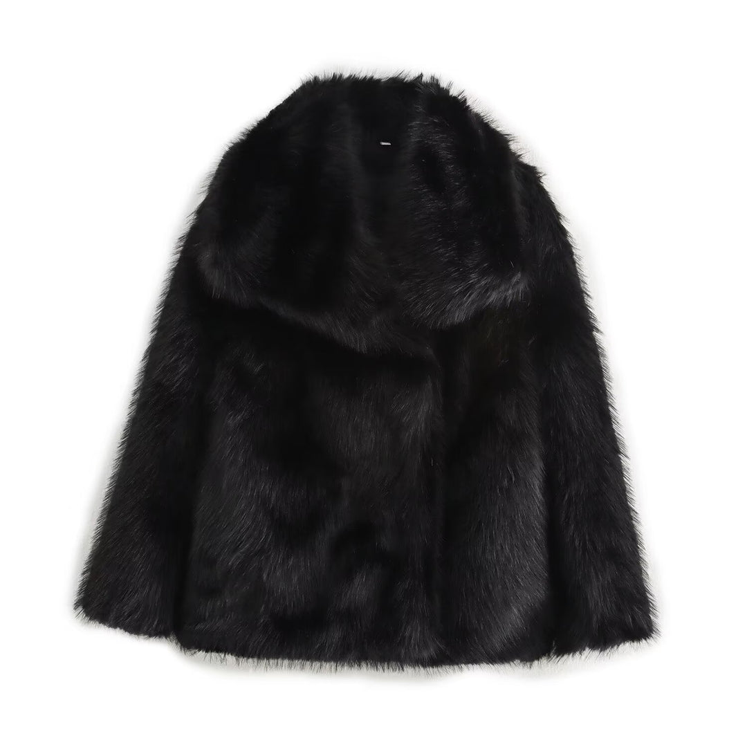 Damen Kurz geschnittener Faux-Fur-Mantel mit voluminösem Schalkragen und geradem Schnitt Shop Nory