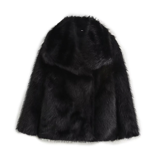 Damen Kurz geschnittener Faux-Fur-Mantel mit voluminösem Schalkragen und geradem Schnitt Shop Nory