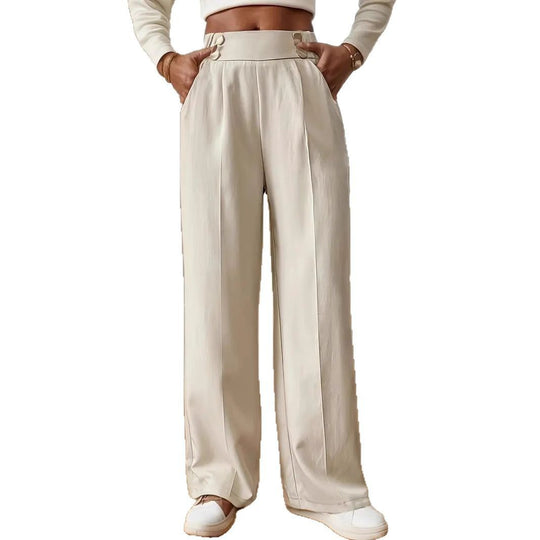 Damen Hochtaillierte Weite Palazzo‑Hose mit Bundknöpfen, Bügelfalte und Eingrifftaschen Shop Nory