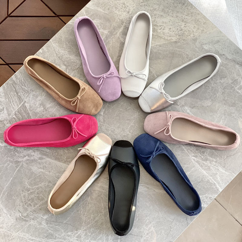 Damen Flache Ballerinas mit zierlichem Schleifenakzent