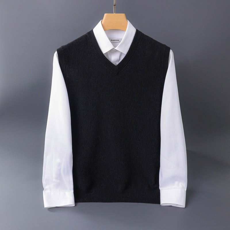 Herren Feine V‑Ausschnitt Strickweste aus Merino‑Blend mit geripptem Saum Shop Nory