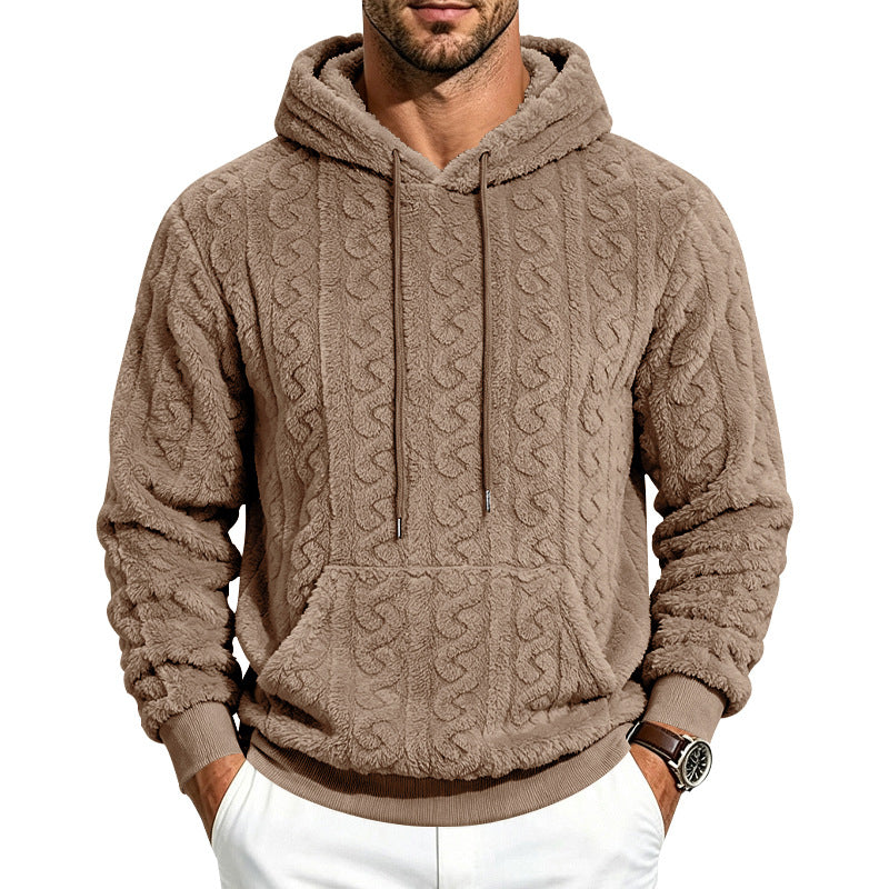Herren Teddy-Fleecepullover mit Zopfmuster, Kapuze und Kängurutasche Shop Nory