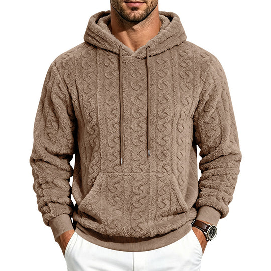 Herren Teddy-Fleecepullover mit Zopfmuster, Kapuze und Kängurutasche Shop Nory