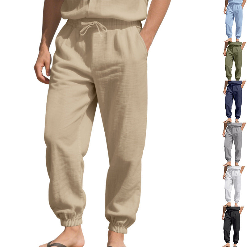 Herren nan leichte Leinenhose mit elastischem Tunnelzugbund, seitentaschen und gesmokten Bündchen Shop Nory