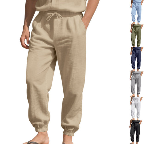 Herren nan leichte Leinenhose mit elastischem Tunnelzugbund, seitentaschen und gesmokten Bündchen Shop Nory