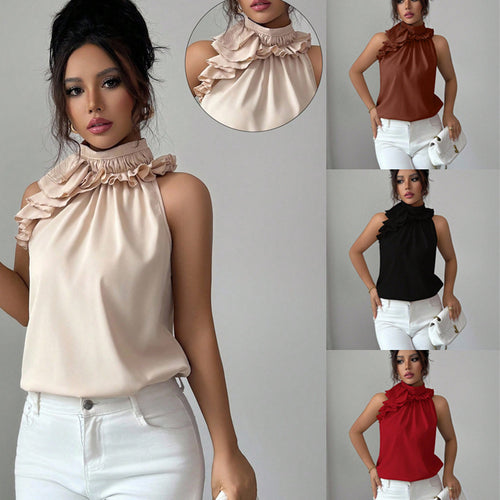 Damen Hochgeschlossenes Chiffon-Top mit Rüschenkragen und asymmetrischem Volant Shop Nory