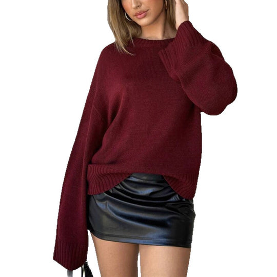 Damen Oversize-Feinstrickpullover mit kurzem Rumpf und geripptem Stehkragen Shop Nory