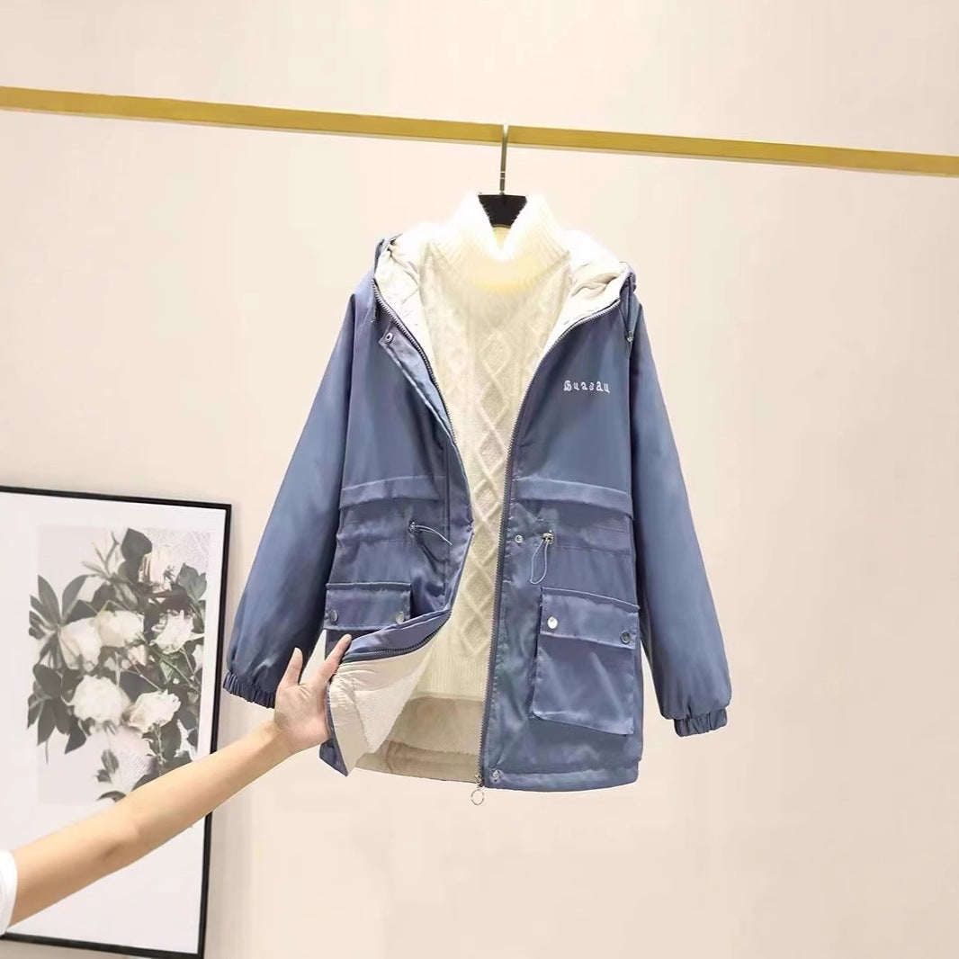 Damen gefütterte Parka-Jacke mit Kapuze und verstellbarem Taillenzug Shop Nory