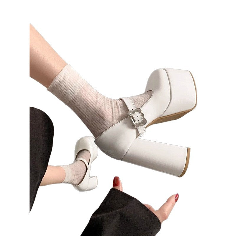 Damen Plateau-Mary-Jane Pumps mit hoher Plattform und sculpted Blockabsatz Shop Nory