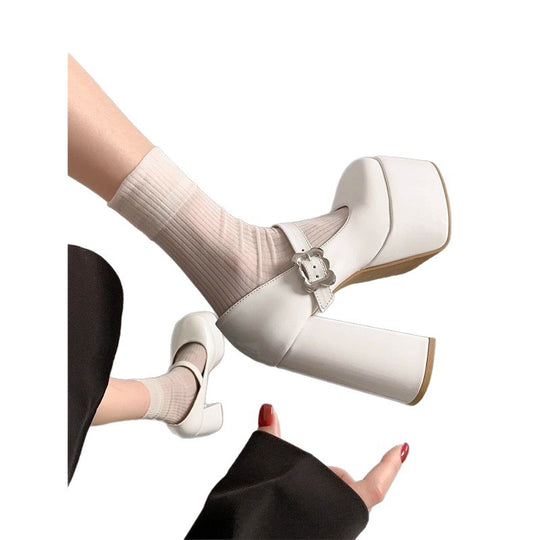 Damen Plateau-Mary-Jane Pumps mit hoher Plattform und sculpted Blockabsatz Shop Nory