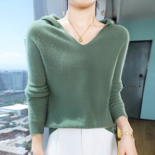 Damen Kuscheliger Kapuzenpullover im Angora‑Look mit feinem Rippbund Shop Nory