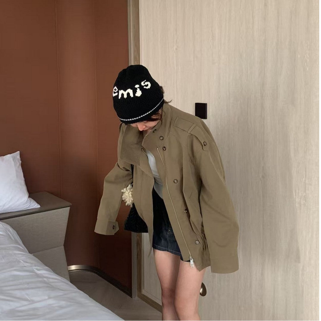 Damen Kurzjacke mit Kordelzug‑Taille, Oversize‑Ärmeln und verdeckter Reißverschluss Shop Nory
