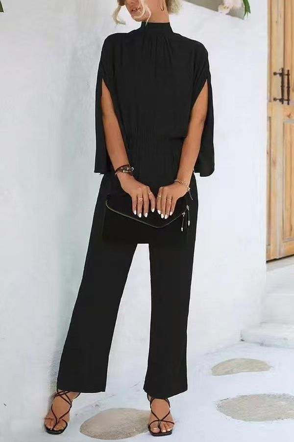 Damen eleganter Jumpsuit mit weitem Bein und Chiffon-Ärmeln Shopnory
