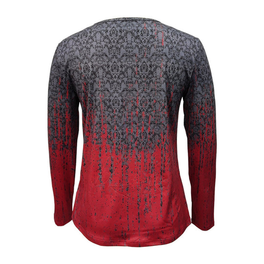 Damen Langarmshirt mit Reißverschluss-V-Ausschnitt und strukturierter Ombré-Print Shop Nory
