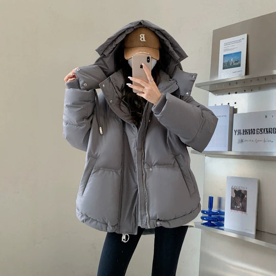 Damen nan oversized gesteppte Kurzjacke mit Kapuze, winddichter Fütterung und übergroßem Kragen Shop Nory