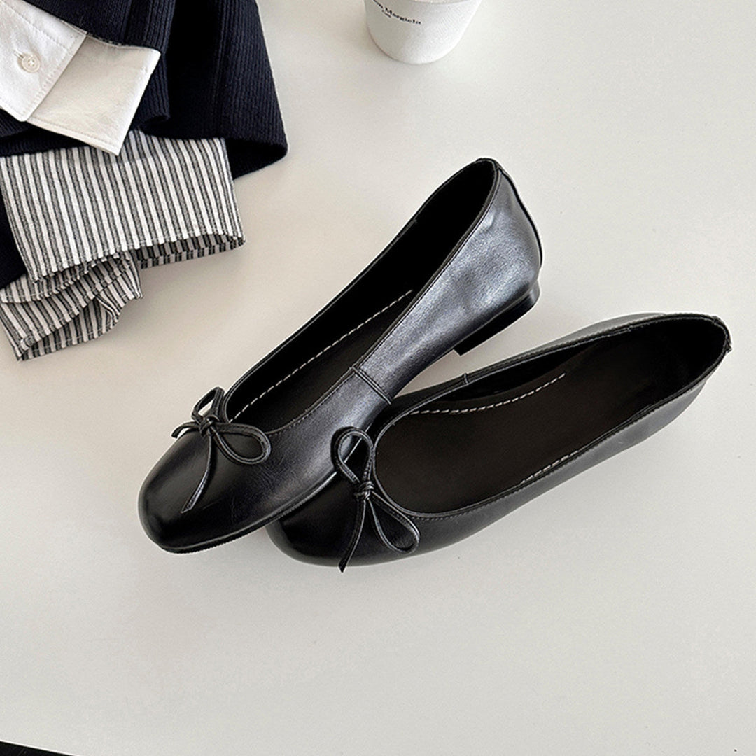 Damen Ballerina Schuhe aus weichem Leder mit elegantem Schleifendetail