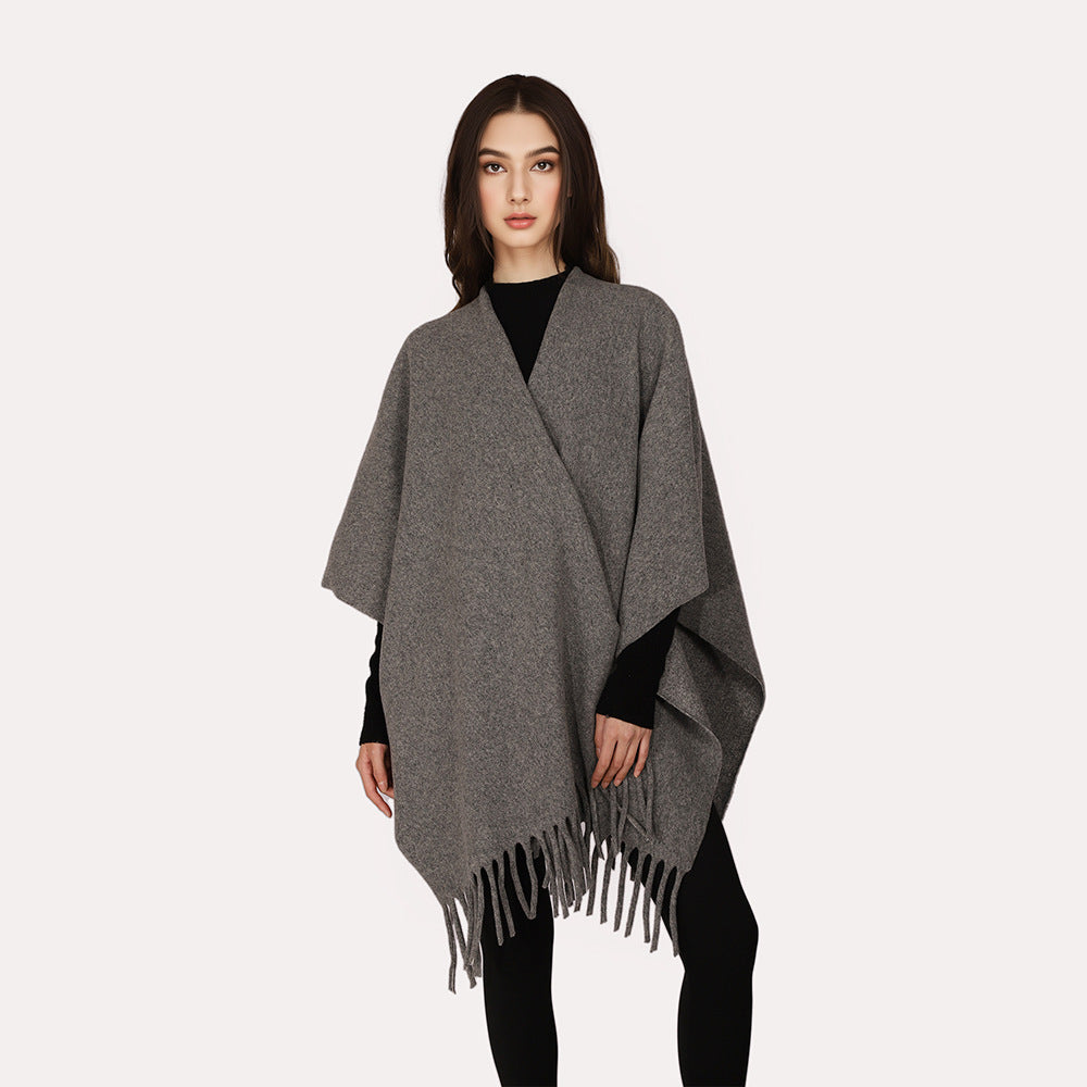 Damen Offener Wollmix-Überwurf im Cape‑Stil mit Fransensaum Shop Nory