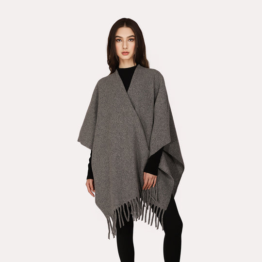 Damen Offener Wollmix-Überwurf im Cape‑Stil mit Fransensaum Shop Nory