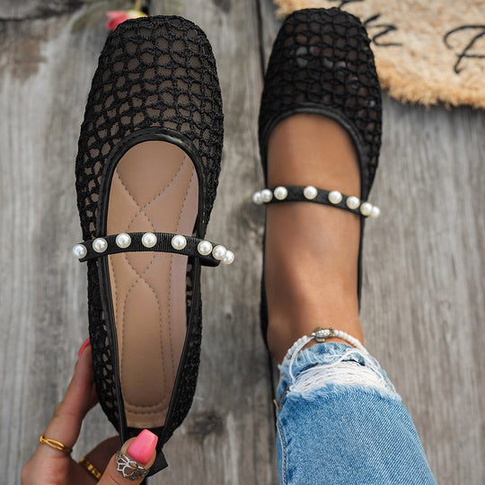Damen elegante Ballerinas mit floralen Applikationen und rutschfester Sohle