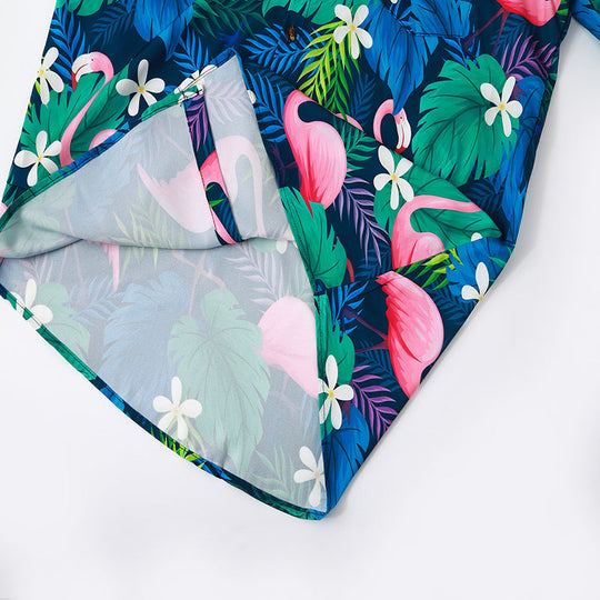 Herren Kurzarmhemd mit lShopnoryendigem Flamingo-Muster und atmungsaktiver Baumwolle