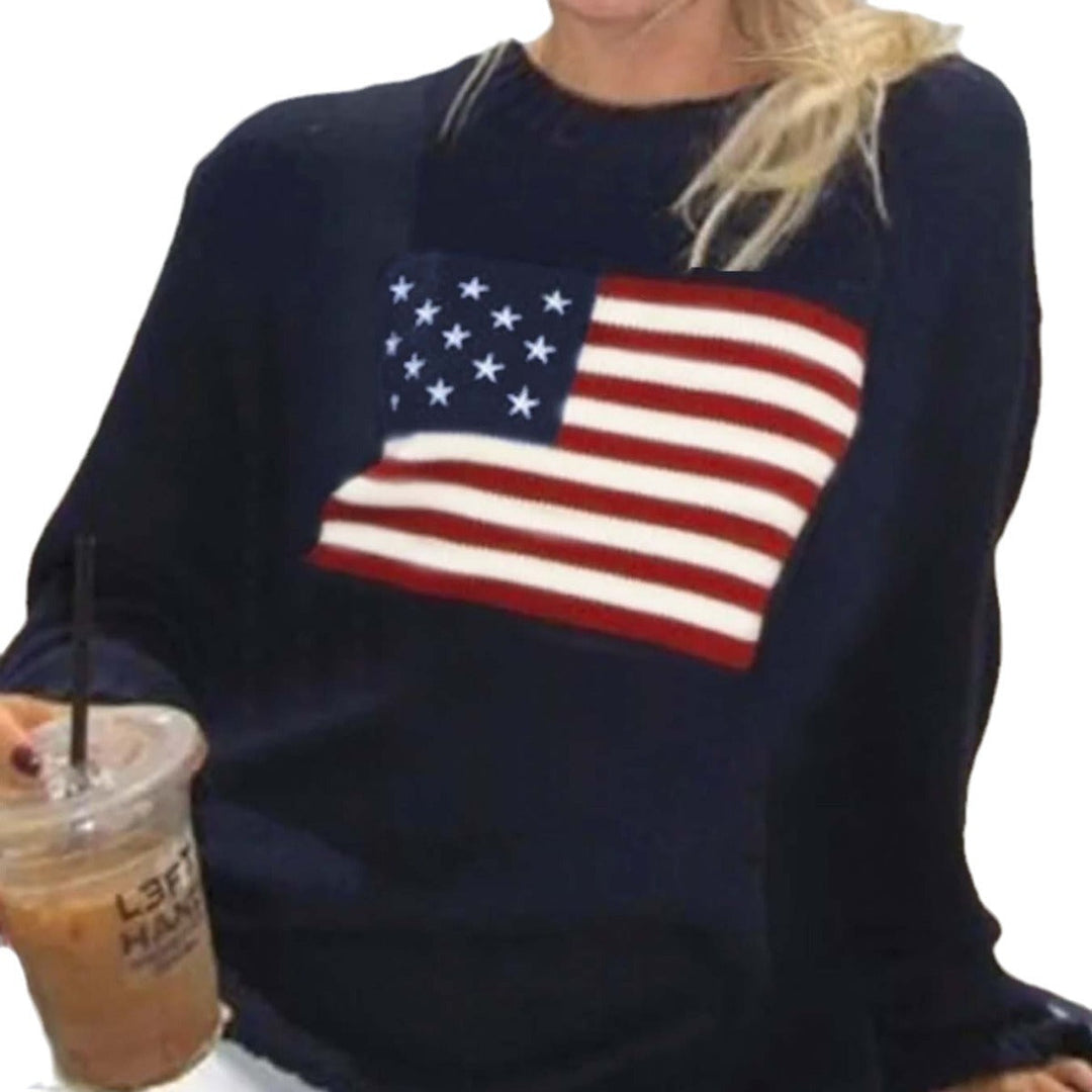 Damen Strickpullover mit amerikanischem Flaggenmotiv