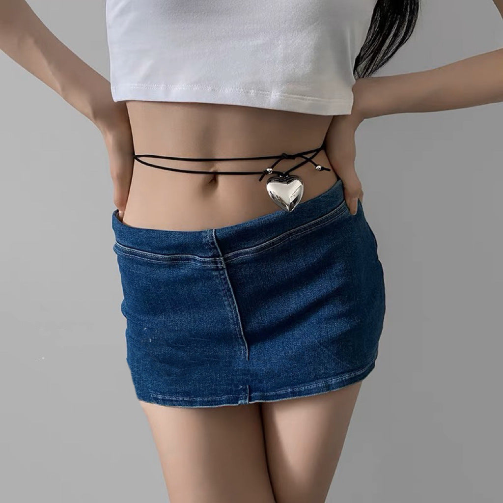 Damen Kette mit herzförmigem Anhänger und verstellbarem Baumwollband Shop Nory