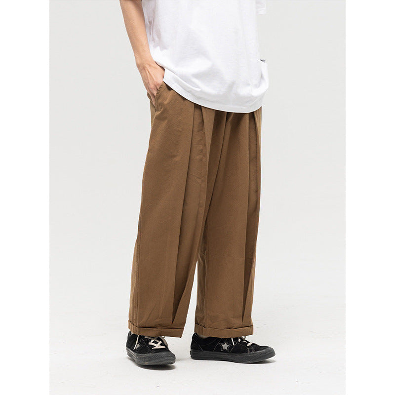 Damen Weite High‑Waist Bundfalten-Hose mit elastischem Kordelbund und gekrempeltem Saum Shop Nory